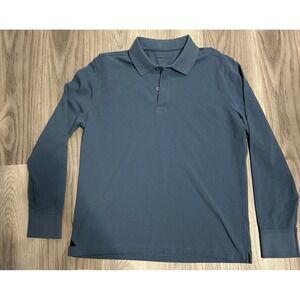 UNTUCKit Mens Large Blue Pima Cotton Long Sleeve Polo Shirt Regular Fit Collared